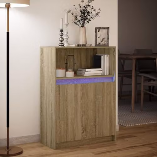 vidaXL Modern Sideboard with Integrated LED Lighting in Brown Sonoma Oak, W/D/H: 72 x 34 x 100 cm – 2