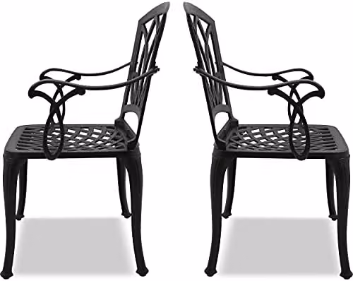 Centurion Supports Positano Set of 2 Black Cast Aluminium Garden and Patio Bistro Chairs with Armrests – 7