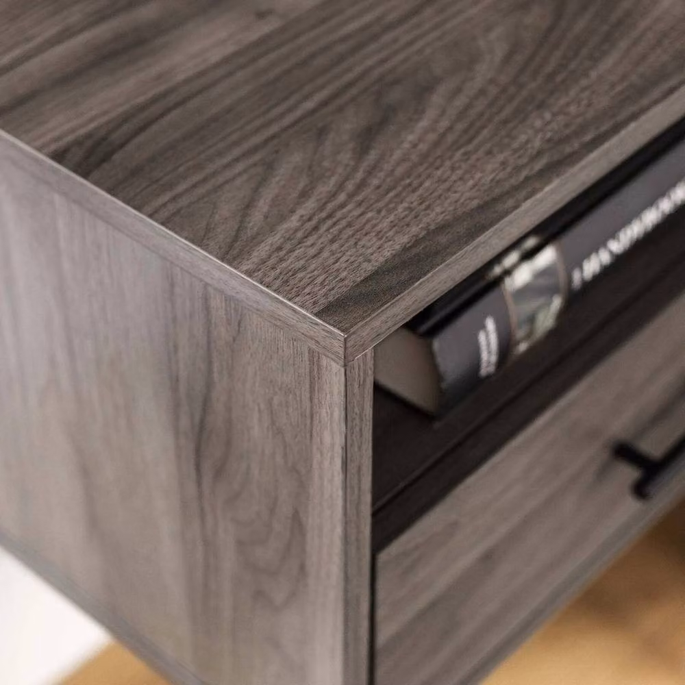 ERGOVEXA Slate Grey Wood and Metal Bedside Night Stand with Drawer – 3