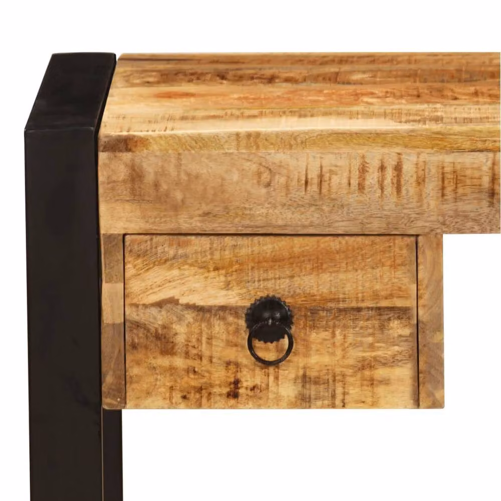 Berkfield Home Writing Desk in Brown Solid Mango Wood with 2 Drawers W: 110 cm, D: 50 cm, H: 77 cm – 3