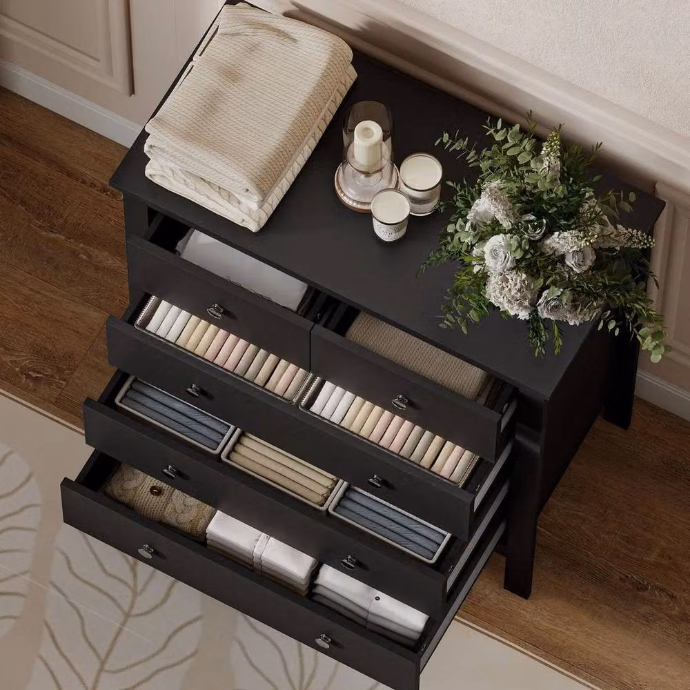 NESTLUNE Modern 5 Drawer Chest of Drawers in Black – 4