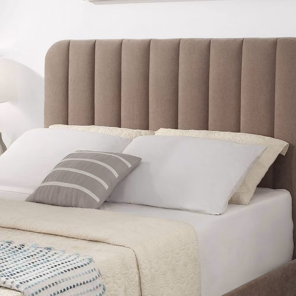 Aspire Cresta Curved Chenille TV Bed with Ottoman Storage in Beige, King Size – 2
