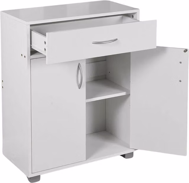 Furnold Minimalist Wooden Storage Cabinet Organiser with Drawer in White Oak Matt Finish
