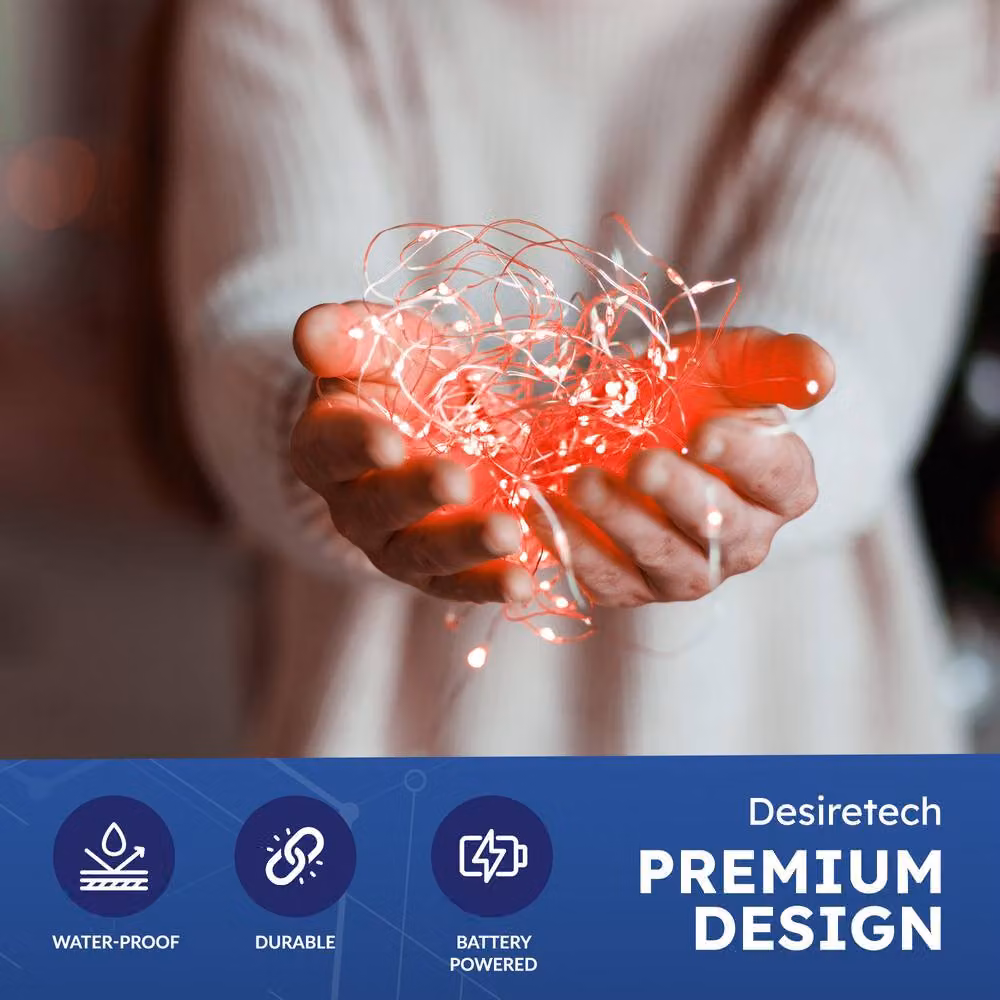 Desiretech 2-Pack Battery-Powered LED Copper Wire Fairy String Lights in Red – 3
