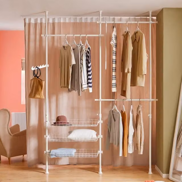 SoBuy White and Silver Metal Clothes Rail with Continuous Linear Rail