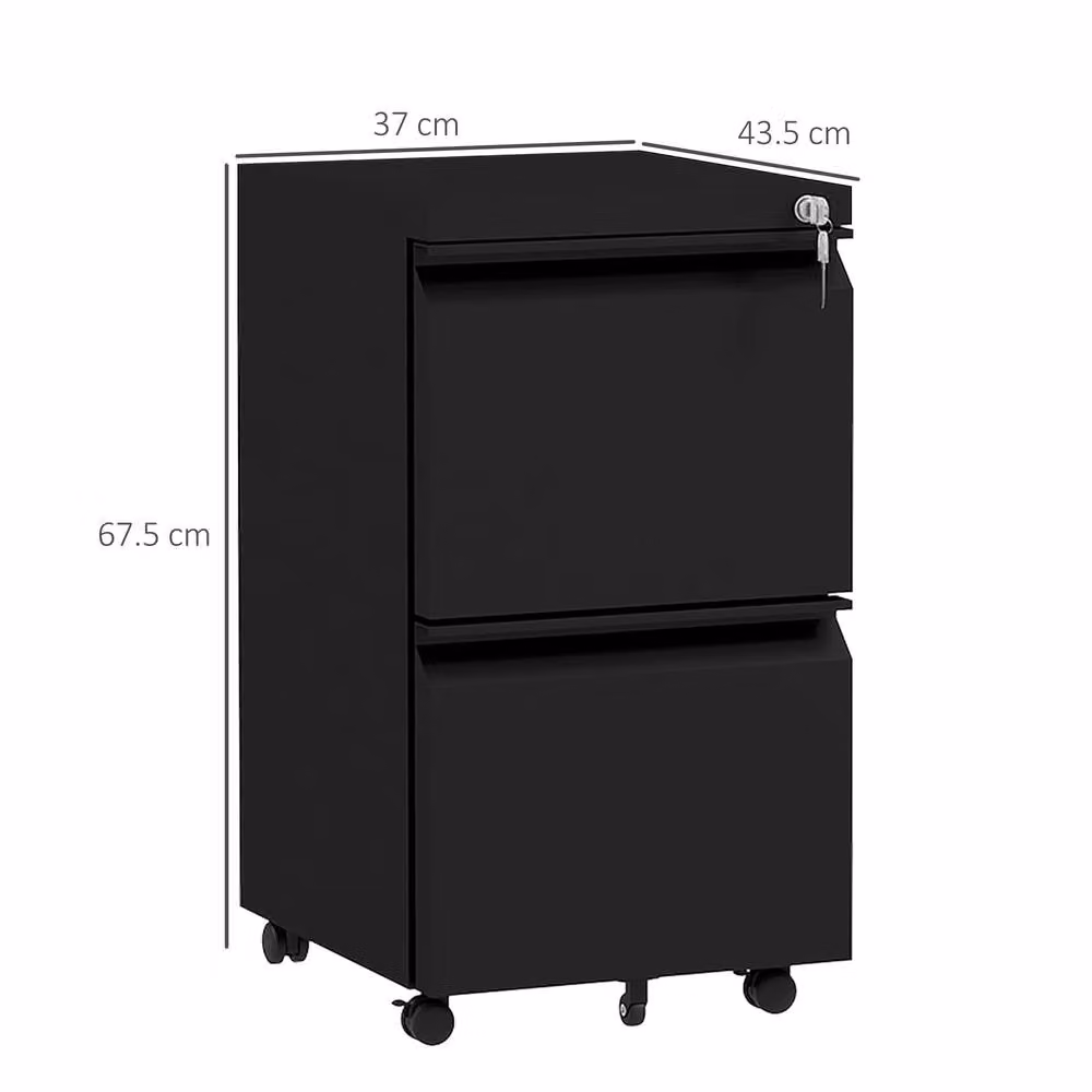 STILVORA Mobile Filing Cabinet with 2 Drawers in Matt Black Metal – 3