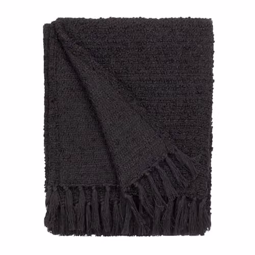 Riva Home Black Cotton Throw with Fringes W/D/H: 130 x 170 cm