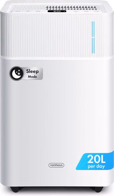 VonHaus Dehumidifier with 20L Capacity and 4.5L Water Tank, White
