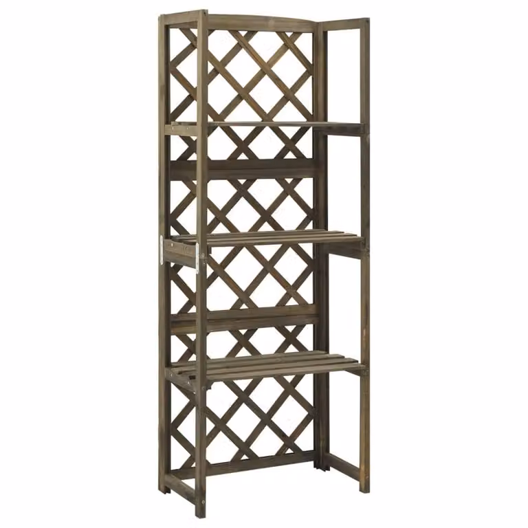 Berkfield Home Grey Wooden Trellis with Shelves, W/D/H: 55 x 30 x 140 cm