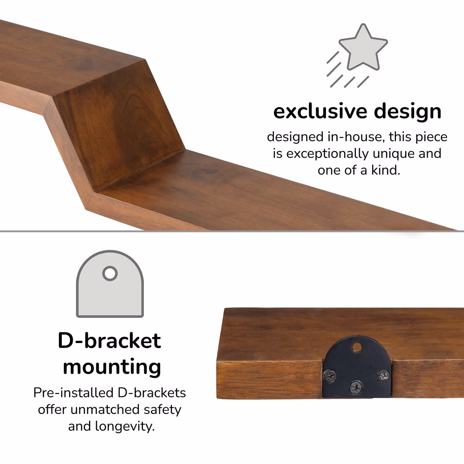 MH London Penny Set of 2 Wall Mounted Floating Shelves in Solid Walnut Wood, Brown – 3