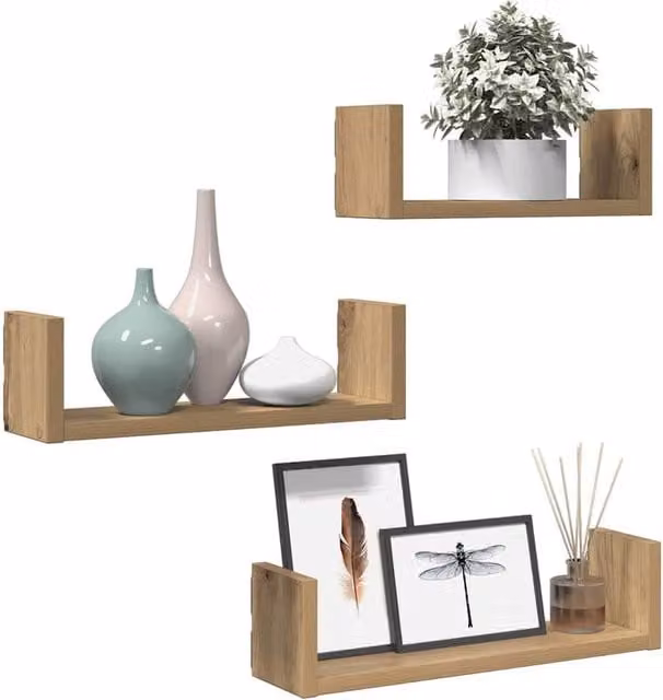 Berkfield Home Artisan Oak Wall Shelf Set of 3 in Brown