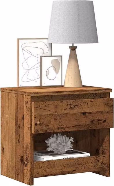 Berkfield Home Bedside Cabinet in Old Wood Brown, W/D/H: 40 x 30 x 39 cm