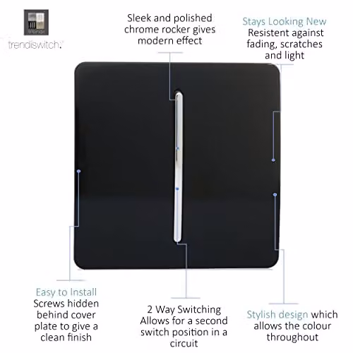 Trendi Switch 1 Gang 2 Way Modern Glossy Black Tactile Light Switch – 3
