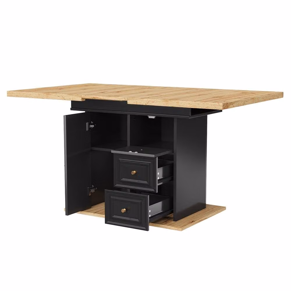 ModernLuxe Extendable Rectangular Dining Table with Storage Drawer and Doors in Black – 5