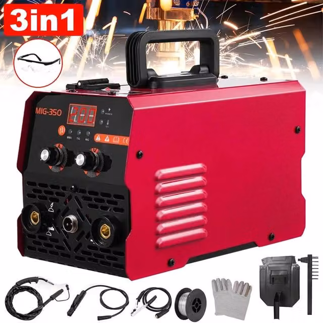 Ventryn 3-in-1 MIG TIG and ARC Welding Machine, 350Amp Gasless Inverter, Red – 1