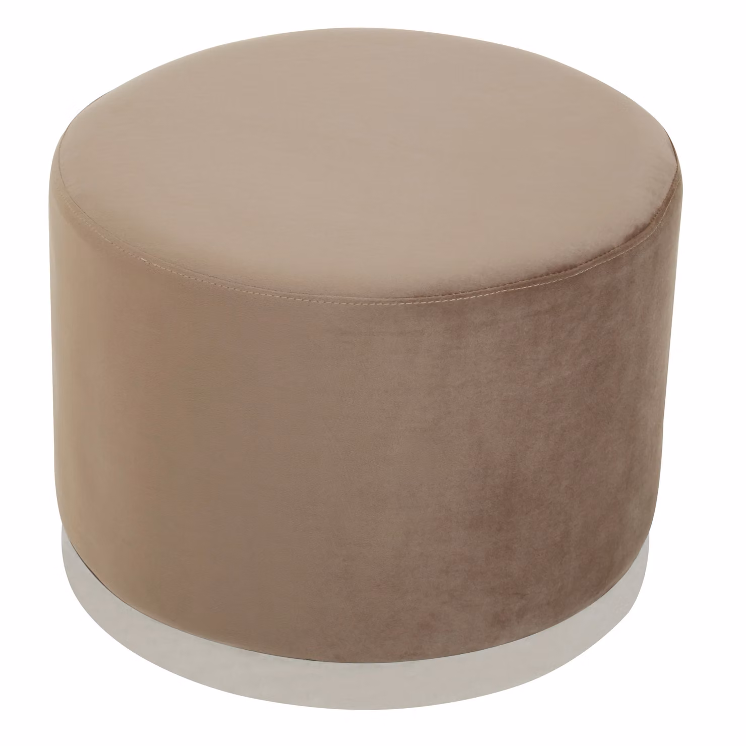 Orsina Brown Velvet Round Footstool with Silver Metal Base – 2