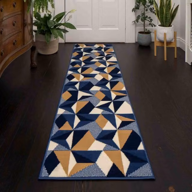 The Rug House Diamond Geometric Living Room Rug in Blue, W: 240 cm, D: 60 cm
