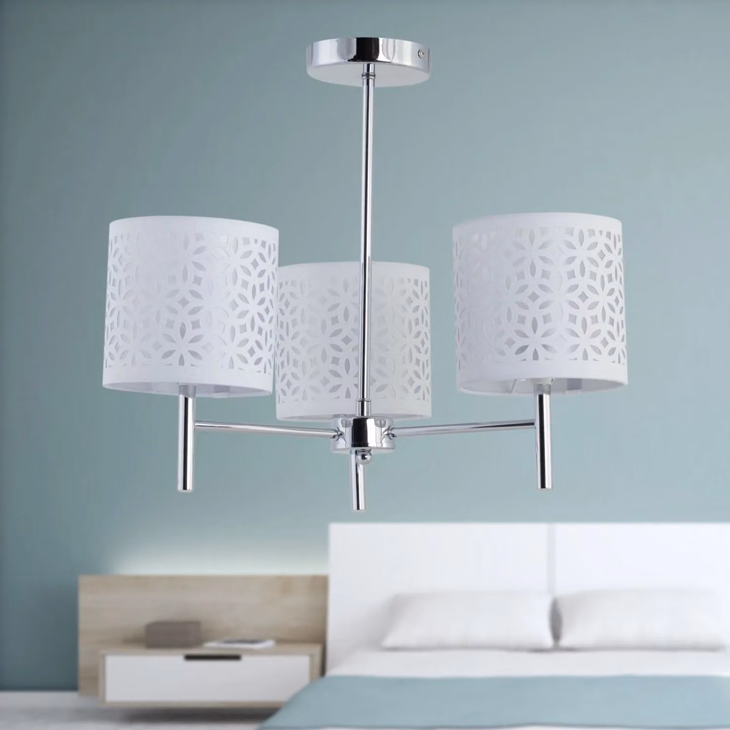 First Choice Lighting Brea Set of 2 Chrome Ceiling Light Fittings with White Fabric Shades – 2