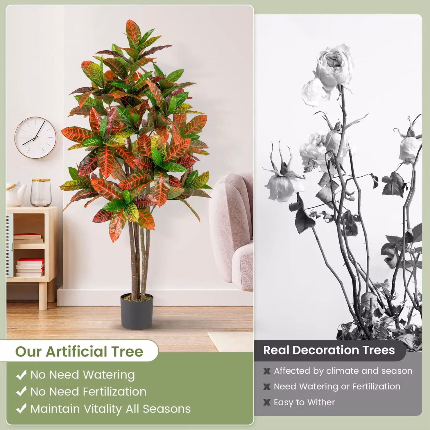 Costway Artificial Croton Potted Floor Plant Tree in Green and Multicolour, Height: 150 cm – 3