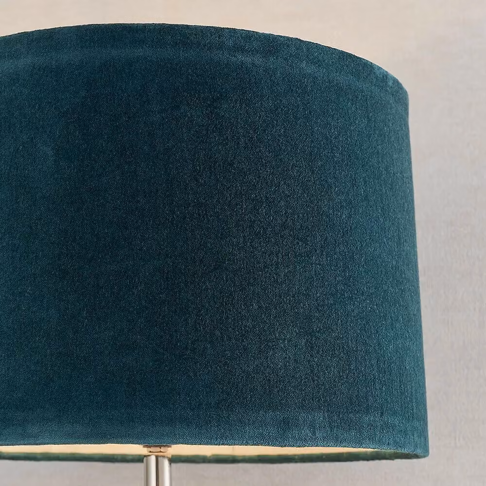 Loops Luxury Table Lamp with Textured Hammered Clear Glass and Teal Velvet Fabric Shade – 3
