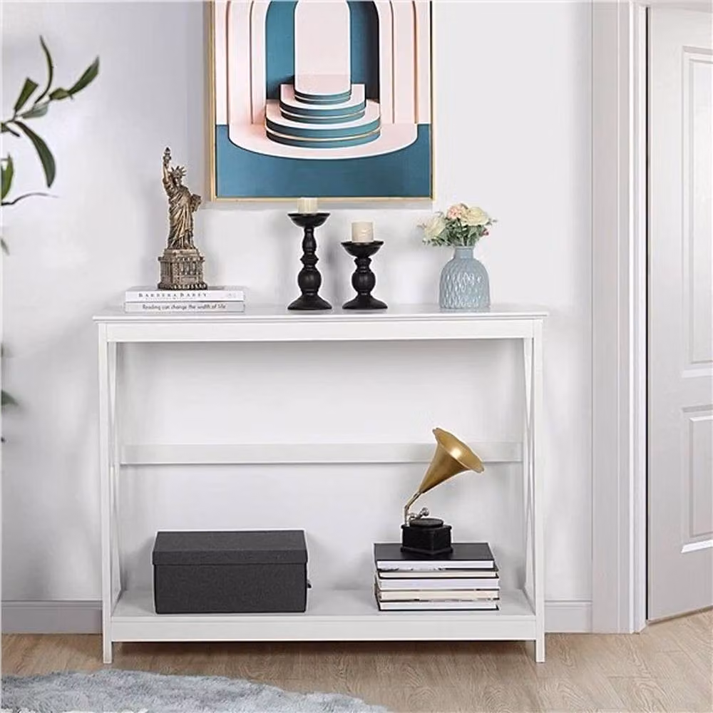 Kelvenix White Minimalist Hallway Console Table, W/D/H: 101.6 x 81.28 x 81.28 cm – 2