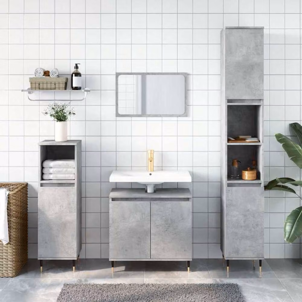 Berkfield Home Modern Freestanding Bathroom Cabinet in Concrete Grey, W: 58 cm, D: 33 cm, H: 60 cm – 2