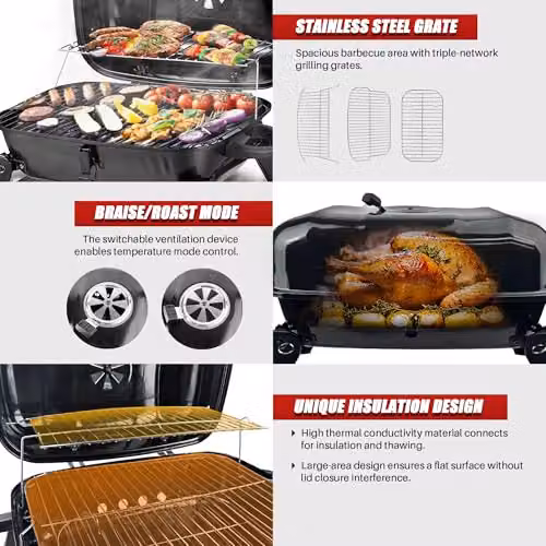 Alivio Portable Charcoal BBQ Grill with Lid, Compact Folding Tabletop Barbecue in Black – 5