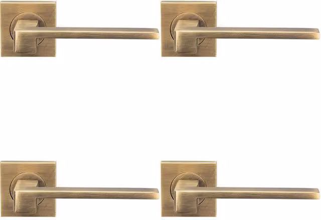 Loops 4x Pair Flat Squared Bar Handles with Square Rose in Antique Brass
