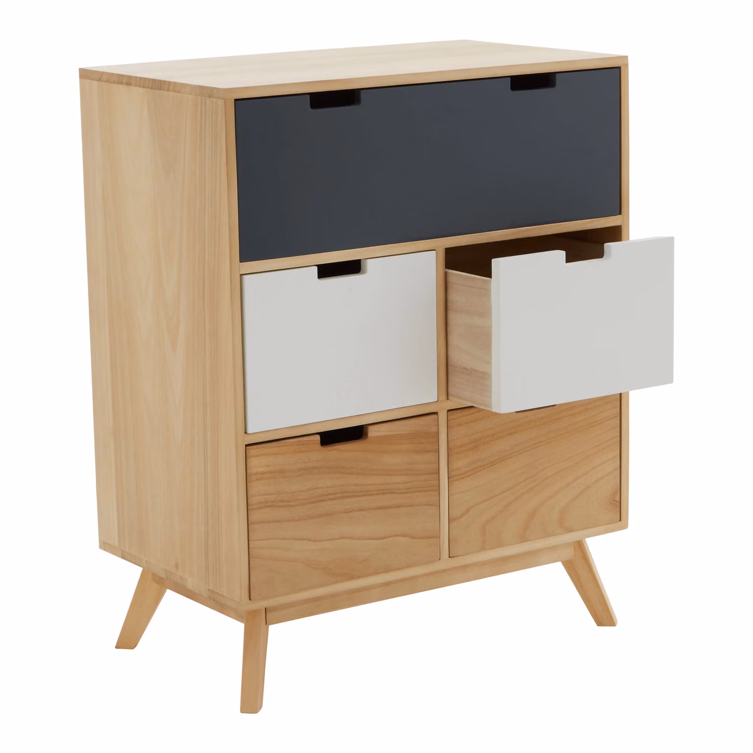 Orsina Mid Century Modern Five Drawer Chest in Grey, White and Multicolour, W/D/H: 40 x 67 x 86 cm – 2