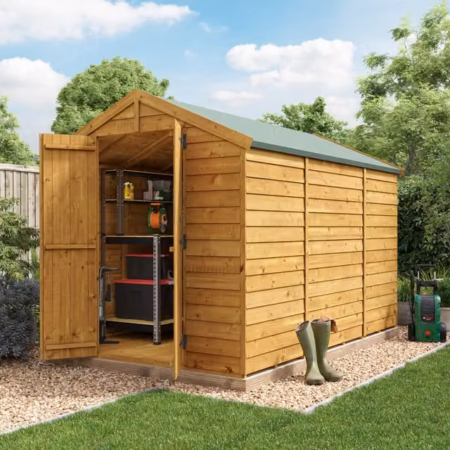 BillyOh Keeper Overlap Apex Wooden Garden Shed in Brown, 10 x 6 ft
