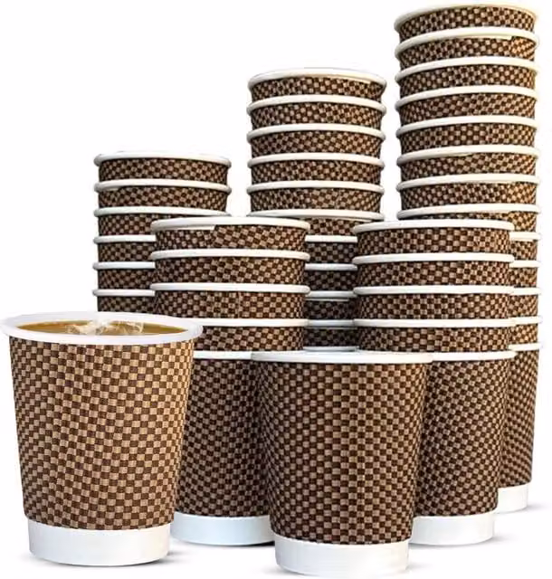 MANTRARAJ 200 Pack Disposable 3-Ply Brown Paper Coffee Cups, 8oz
