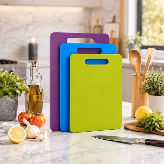 PAWNORA Set of 3 Rectangular Green Plastic Cutting Boards, Dishwasher Safe – 1