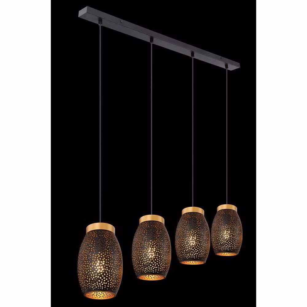 Netlighting Narri Bar Pendant Ceiling Light in Gold and Black with 4x E27 Sockets – 3