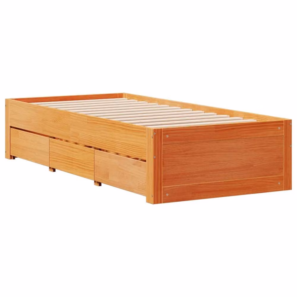 Berkfield Home Small Single Solid Pine Bed Frame with Drawers, Wax Brown, W: 75 cm, L: 190 cm – 3