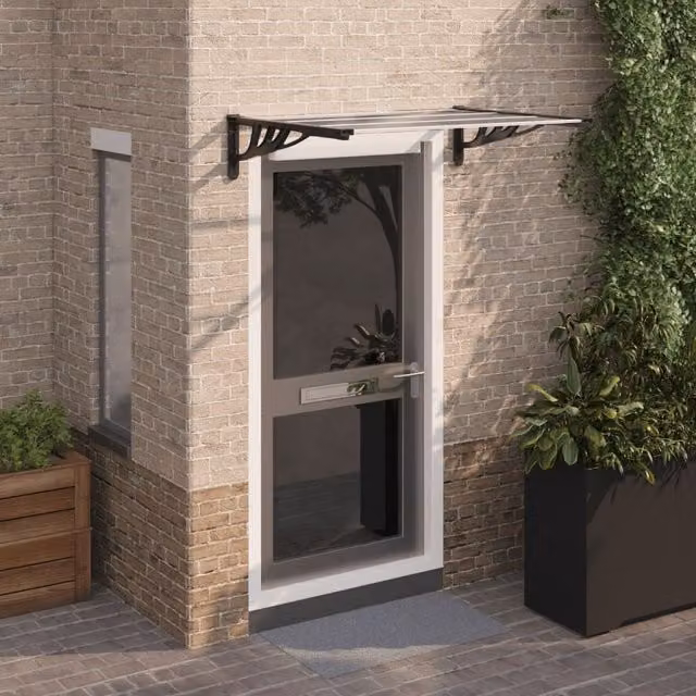 Berkfield Home Polycarbonate and Aluminium Door Canopy in Black and Transparent, W: 122 cm, D: 90 cm