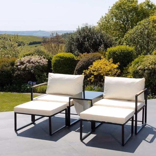 Artemis Home Serano Outdoor 2 Seat Sofa with Centre Table and Stools in Beige