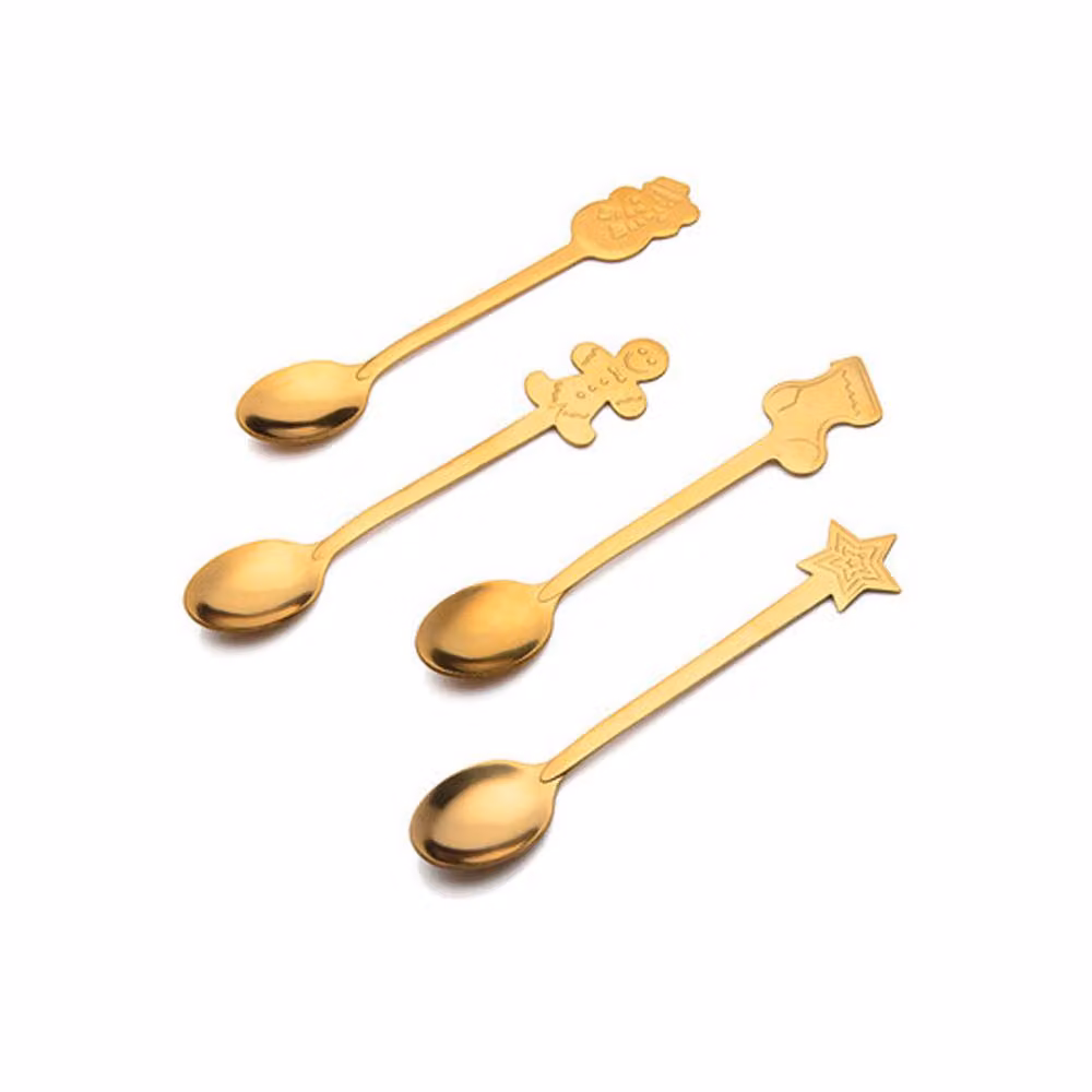 Lovii Set of 4 Polished Gold Stainless Steel Christmas Dessert Spoons – 2