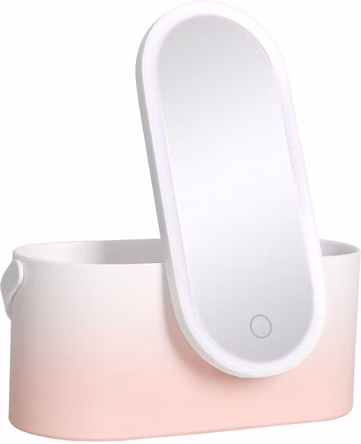 Leaper Creative Portable Handheld Makeup Case and Cosmetic Mirror Organizer in Light Pink