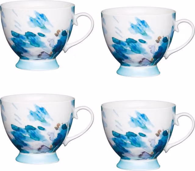KitchenCraft Set of 4 Multicolour Floral Painted Ceramic Footed Mugs