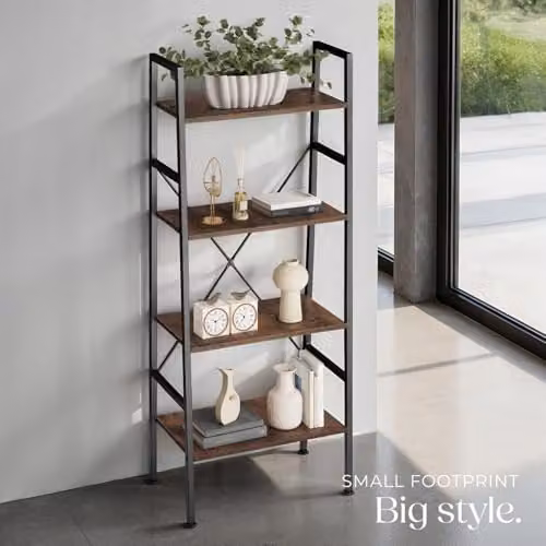 tectake Newcastle 4-Tier Ladder Shelf with Open Back Design in Brown – 2