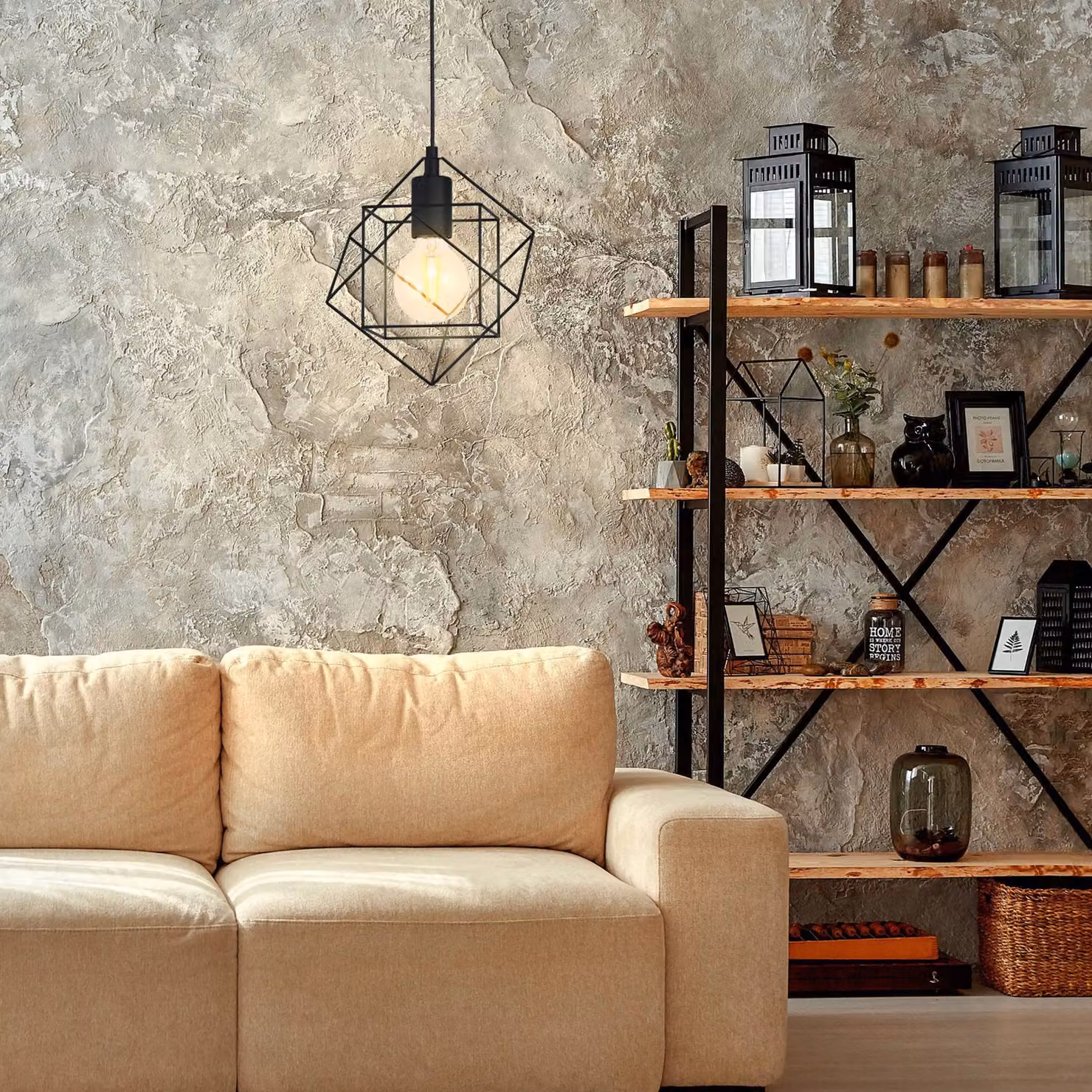 Eglo Straiton Black Metal Modern Geometric Cube Pendant Light – 2