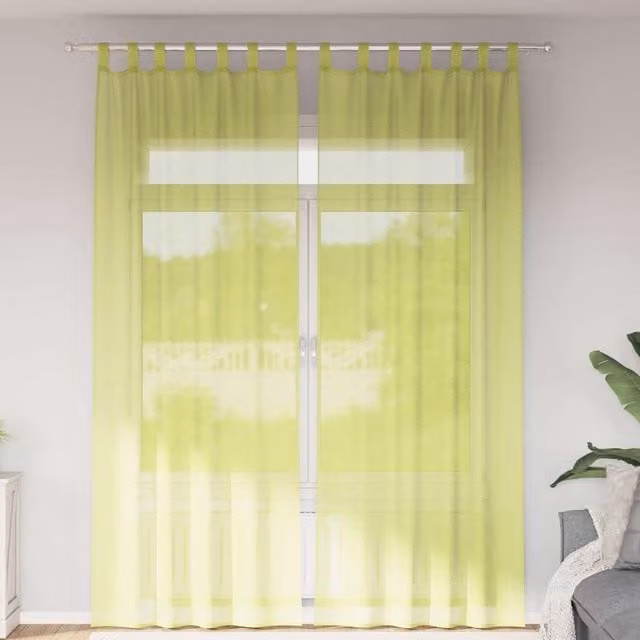 Berkfield Home Apple Green Voile Tab Top Curtains, 2 Pack – 1
