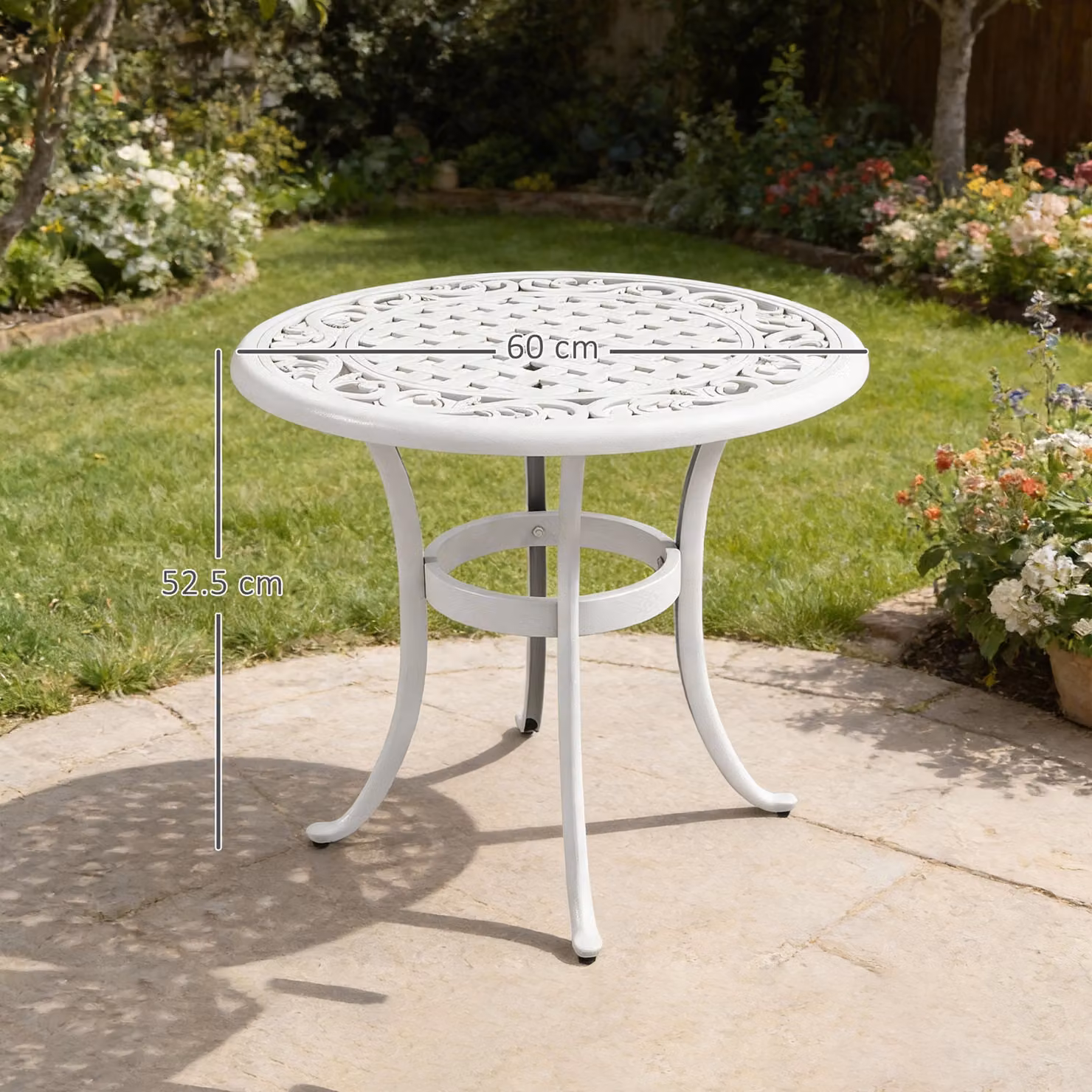 Outsunny Round Cast Aluminium Garden Table, White – 3