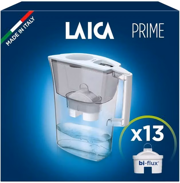 LAICA Prime Line Water Filter Jug and 13 Bi-flux Cartridges, Ivory, 3 l – 3