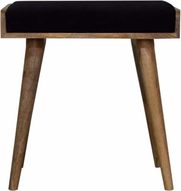 KDMK Black Velvet Rectangular Footstool with Oak Framed Wood Base
