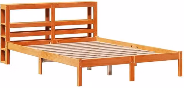 Berkfield Home Beautiful Double Bed Frame with Headboard in Wax Brown Solid Pine W/D/H: 141 x 141 x 82 cm