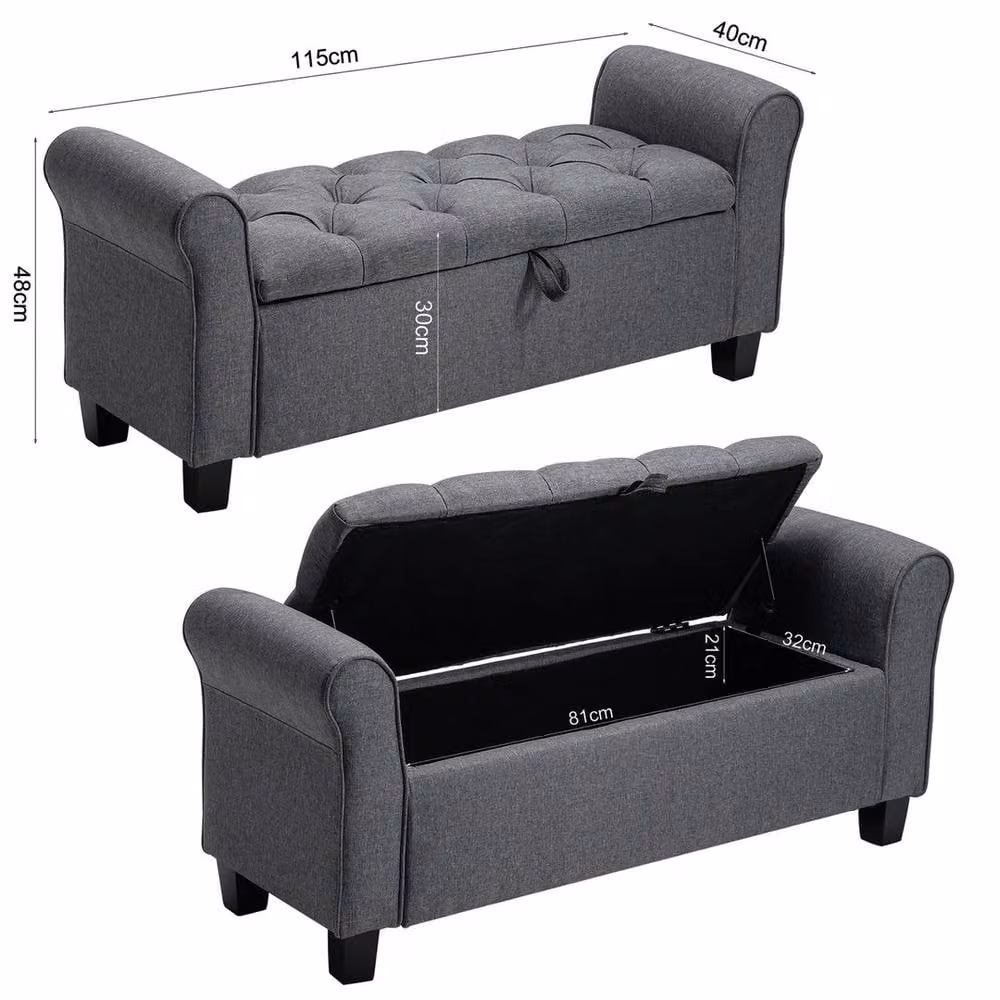 KORVIXA Grey Fabric Ottoman Storage Folding Box Foot Stool Pouffe Bench W/D/H: 100 x 100 x 100 cm – 2