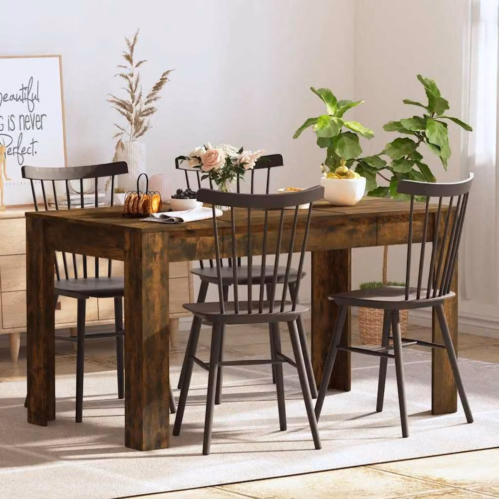 Berkfield Home Rectangular Dining Table in Smoked Oak Brown, W/D/H: 140 x 74.5 x 76 cm – 2