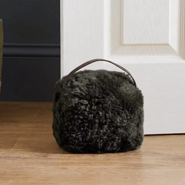 Native Natural Sheepskin Doorstop in Green, Height: 15 cm