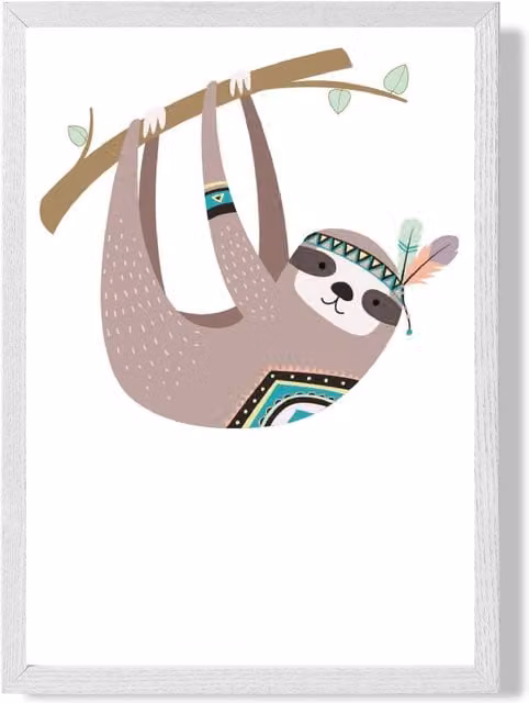 ARTZE Sloth Tribal Animal Framed Print, Multicolour, White and Brown Frame, A3